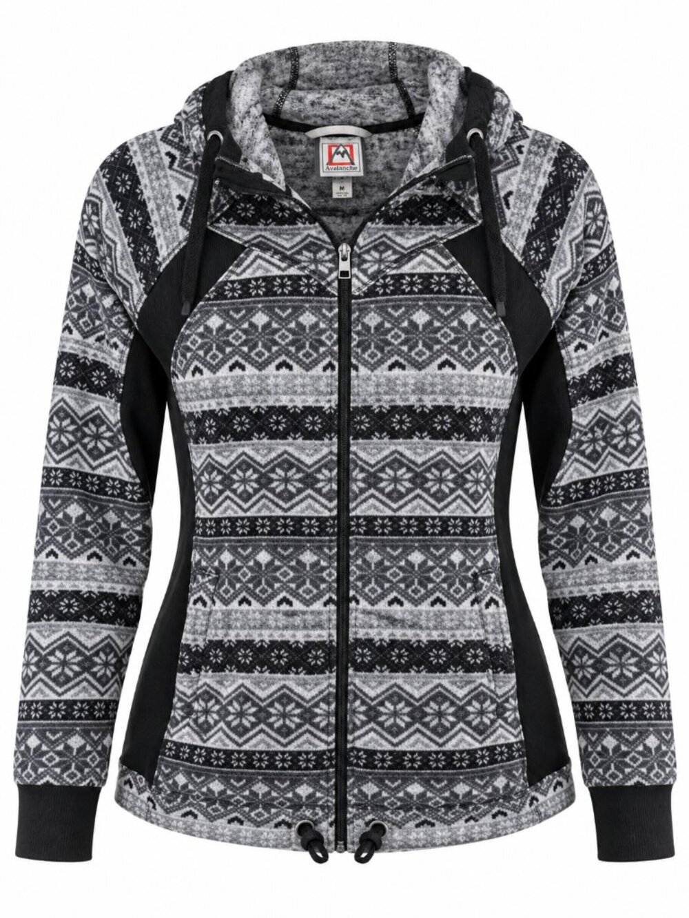 Avalanche Fair Isle Hooded Fleece Jacket XL Gray Black Nordic Full Zip